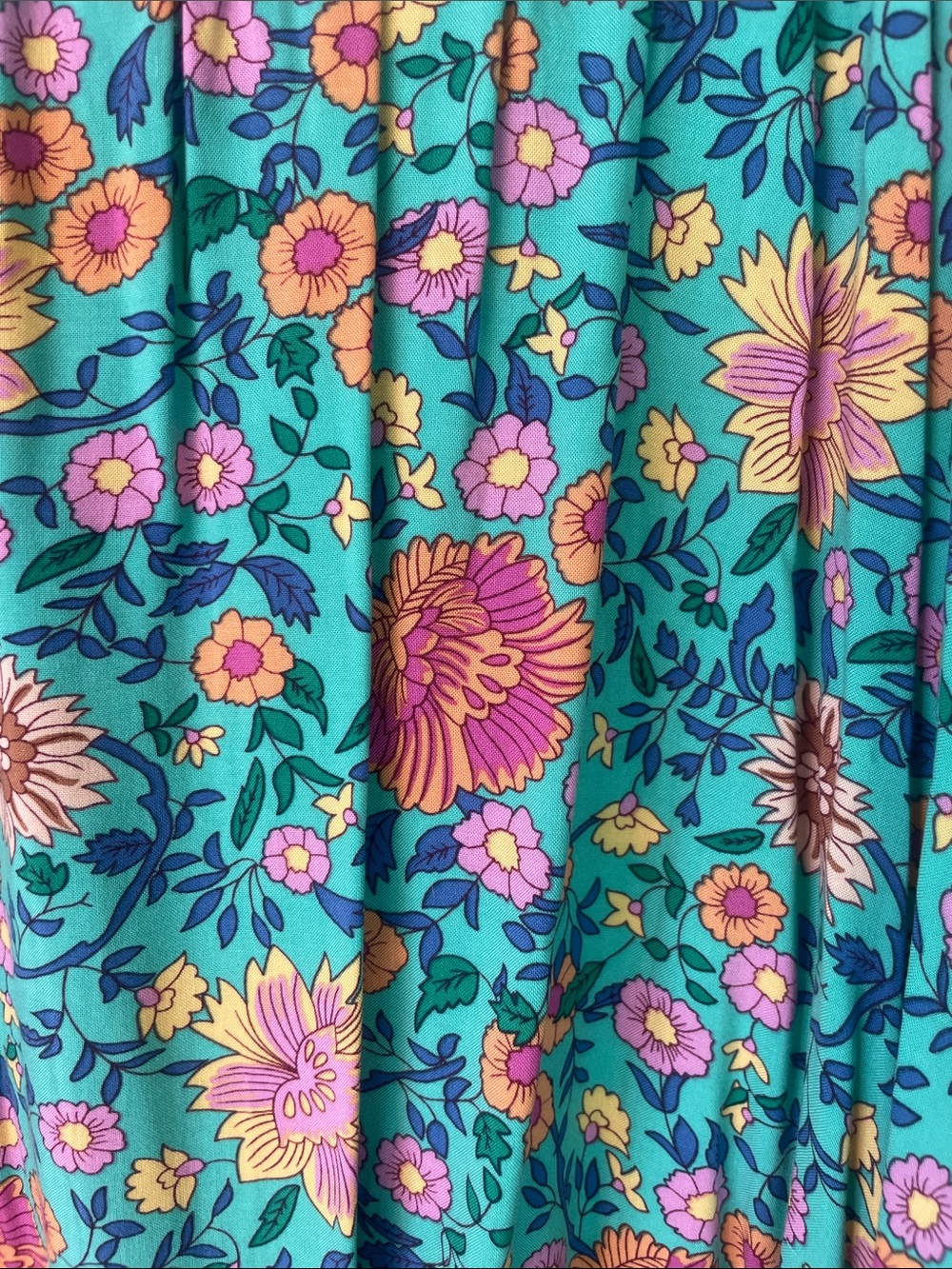 SPELL, folk town maxi skirt, UT Drop. Floral Teal Boho Maxi Skirt - Picture 3 of 10